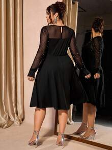 Cravure Abito elegante e aderente da donna taglie forti, con perline e colori a contrasto, abito da sera con patch in rete e vita stretta per feste e serate - nero - Visualizzare 2