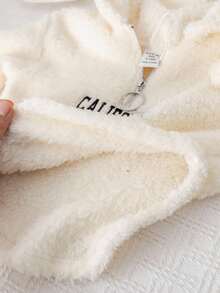 2 件套女婴可爱保暖连帽运动衫和针织打底裤套装，秋冬 - 米色 - 查看 3