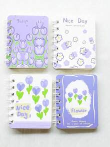 SHEIN Set de 4 cuadernos espirales con adornos florales, mini diarios de bolsillo tamaño A7, portátiles para la oficina - Multicolor - Ver 19