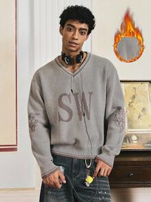 SWAVVY Suéter con estampado de letras de moda para hombre en otoño/invierno