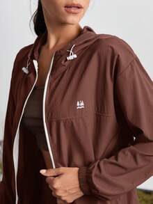 In My Nature Women's Solid Color Drop Shoulder Hooded Casual Zip-Up Drawstring Versatile Outdoor Jacket - Burgundy - View 9