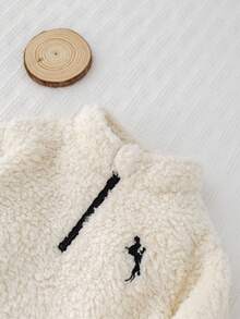 Cozy Pixies Baby Boys Cartoon Horse Embroidered Stand Collar Thermal Lined Zip-Up Hoodie Sweatshirt, Fashion Casual Warm Outerwear - Beige - View 7