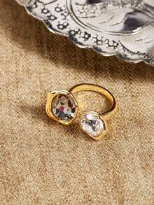 Glisma 女士复古开口戒指，独特镶嵌设计，精致个性 - 金色 - 查看 5