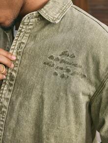 AXEPEAK Men's Casual Washed Distressed Denim Long Sleeve Jacket, Fall - Army Green - View 4