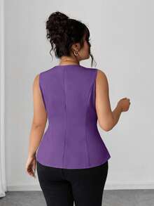 Elenzga Plus Size Women's Notched Deep V-Neck Button Elegant Fitted Blouse - Purple - View 2