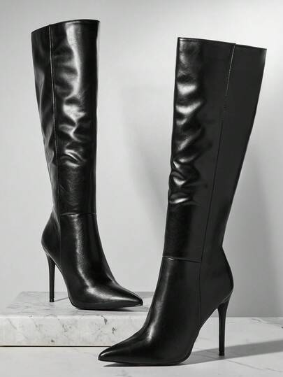 SHUZIA Glamorösa sexiga stövlar med spetsig tå och stilettklack för kvinnor, svarta