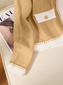 Lyxana Women's Versatile Colorblock Long Sleeve Knitted Cardigan, Autumn/Winter - Khaki - View 5