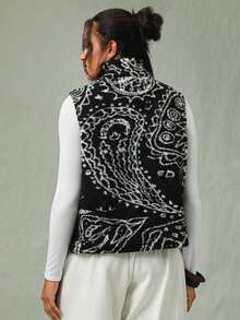 Freevana Chaqueta sin mangas con estampado de bloques de color, talla grande, para otoño/invierno