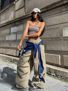 Coolane 女士秋季音乐会狂欢节外出文艺复兴博览会复古街头服饰围巾配饰阔腿裤 - 棕色 - 查看 7