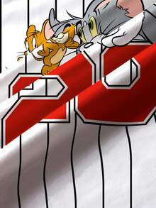 TOM & JERRY X SHEIN Young Boy's Casual Fashionable Street Style Cartoon Letter Graphic Black & White Striped Short Sleeve T-Shirt, Summer - White - View 6