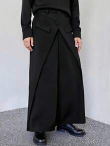 Manfinity Roghcode Men's Slanted Cut Solid Color Minimalist Pants, Fall