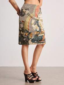 ROMWE Avant 东方唯美佛画唐卡花卉女裙 - 彩色 - 查看 5