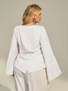 Auralis Plus Size Women Boat Neck Flare Sleeve Loose Fashion Top Bell Sleeves