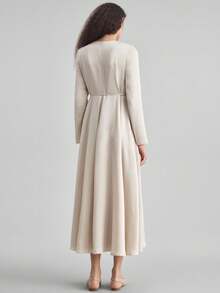 Ontre 2025新款冬季连衣裙，秋冬服装，派对，新年，女士超长连衣裙，纯色杏色，修身剪裁，A字版型，长袖，收腰设计，圆领，缝线细节，抽绳设计，适合万圣节、圣诞节、婚礼宾客、下午茶聚会等场合，休闲百搭，简约优雅，都市时尚，女士外套，节日装扮，女士超长连衣裙，百搭女装 - 白色 - 查看 3