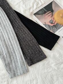 SHEIN 3pcs Tween Girls' Basic Solid Knit High Waist Ribbed Leggings, Black & Grey, Autumn/Winter Fall - Multicolor - View 9