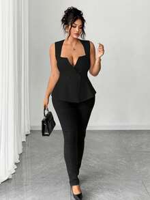 Elenzga Áo khoác cardigan cổ chữ V màu trơn cỡ lớn, kiểu áo cánh thanh lịch và duyên dáng - màu đen - Xem 6