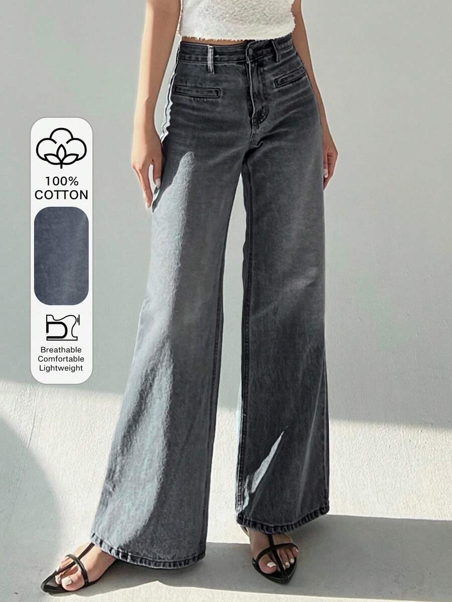 DAZY Women's Washed Light-Colored Long Denim Jeans, All Season - Blue - View 1