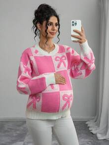 Momance 孕妇蝴蝶结装饰圆领休闲长袖套头衫