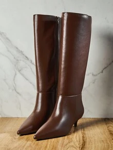 SHUZIA 女士迷人性感尖头小猫跟及膝靴