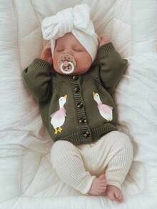 SHEIN 新生女婴可爱卡通图案针织开衫，秋冬百搭