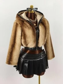 Amplova Chaqueta elástica con cremallera y parches de piel sintética sexy para mujer en otoño/invierno - Multicolor - Ver 8