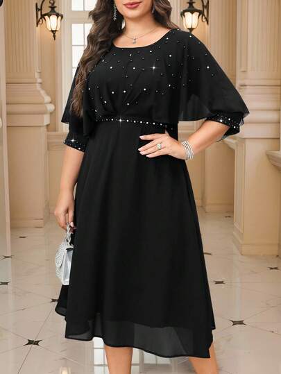 SHEIN Clasi Elegantes Partykleid in Große Größen mit Strass-Verzierung