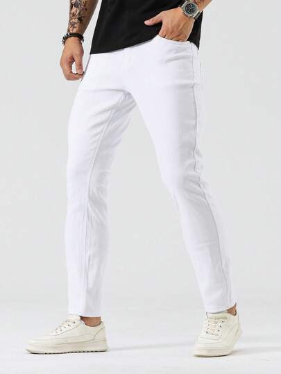 Manfinity Homme Men's Casual Solid Color Slant Pocket Skinny Jeans