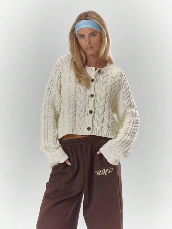 MUSERA Cárdigan de cuello redondo de punto de cable con botones, acogedor, lindo y casual para otoño, invierno, Navidad, eventos elegantes