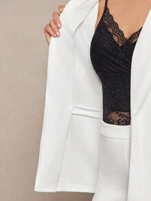 SHEIN Clasi Áo khoác blazer trơn cổ khăn choàng cho mùa thu/đông - trắng - Xem 7