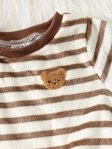 SHEIN 4pcs/Set Cute Fluffy Bear Cartoon Print Long Sleeve Thermal Unisex Baby Clothes Set Fall Winter - Multicolor - View 5