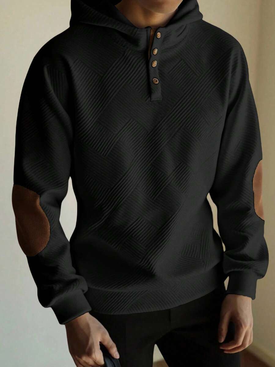 SHEIN Teen Boy Casual Comfortable Versatile Side Color Block Half-Zip Sweatshirt, Suitable For Autumn And Winter - Black - View 1
