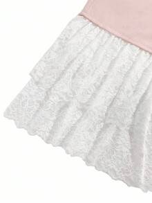 Franclia Conjunto Elegante e Delicado de Outono/Inverno para Mulheres, Vestido Rosa de Manga Longa com Gola Alta, Renda e Recortes, Comprimento Médio - Rosa Bebê - Visão 6