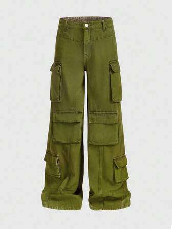 Street Life Jeans amples et décontractés à jambes larges avec plusieurs poches pour hommes