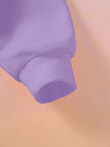 THE POWERPUFF GIRLS X SHEIN 年轻女孩卡通印花休闲宽松落肩短款连帽衫 - 紫色 - 查看 4