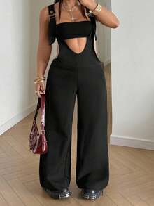 Maweii 大码女式性感可调节肩带直筒阔腿连体裤