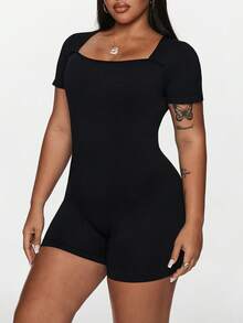 Rhythm Era 大码女式黑色运动连体裤（短袖和短裤）