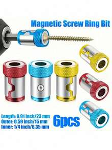 1/3/6 Pcs Universal Anti-Slip Alloy Magnetic Screwdriver Bit Holder With Blue, Yellow And Red Magnetic Rings,Tool Accessories