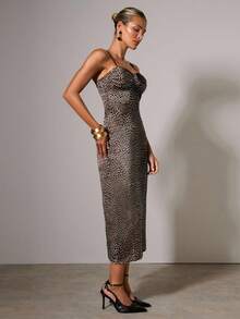 COSMINA Women's Fashionable Sexy Leopard Print Spaghetti Strap Dress - Multicolor - View 3