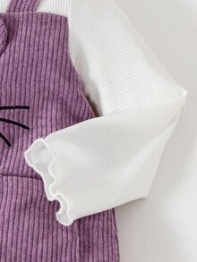 SHEIN Baby Girls Cute Bear Purple Corduroy 2 In 1 Long Sleeve Dress, Sweet Princess High Neck Dress For Autumn/Winter Fall - Purple - View 5