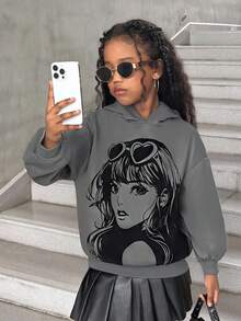 SHEIN Tween Girls Back To School Bestseller Leaf Print Sweatshirt, New Loose Comfortable Casual Fashion Versatile Streetwear Autumn Winter Clothes ForGirln - White - View 6