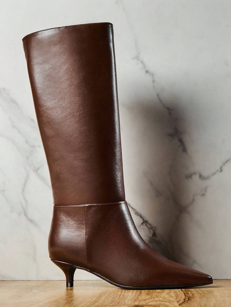 SHUZIA 女士迷人性感尖头小猫跟及膝靴