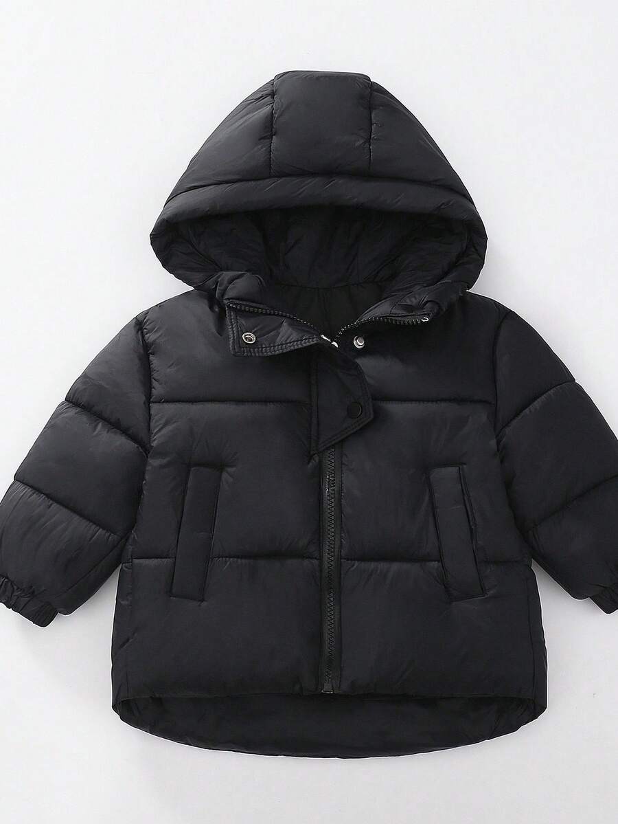 Girls New Cotton Padded Jacket, Thick Hooded Zipper Pocket Design, Unisex Baby Hooded Coat, Korean Style Children Outerwear For Autumn/Winter