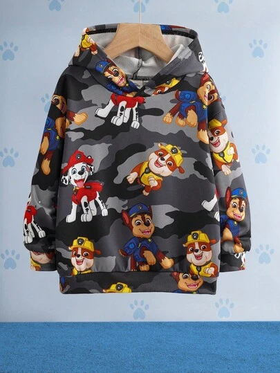 SHEIN | PAW Patrol 男童休闲时尚街头可爱卡通狗迷彩印花卫衣，户外运动，春秋男童卫衣秋冬款
