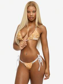 SUMWON WOMEN 三角比基尼套装金白色细绳夏季沙滩泳装两件套假日泳池派对节日度假装 - 彩色 - 查看 3