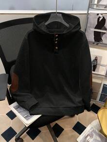 SHEIN Teen Boy Casual Comfortable Versatile Side Color Block Half-Zip Sweatshirt, Suitable For Autumn And Winter - Black - View 3