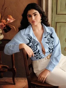 Anewsta Áo sơ mi nữ thường ngày thêu sọc Miland Fashion - Xem 1