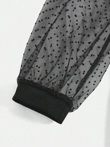 Pitira Tween Girls Black Polka Dot Mesh Puff Sleeve Party Dress - Black - View 5