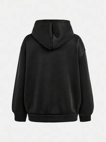 SHEIN 数字印花图案，少女休闲简约长袖卫衣，适合秋冬季节穿着。 - 黑色 - 查看 3
