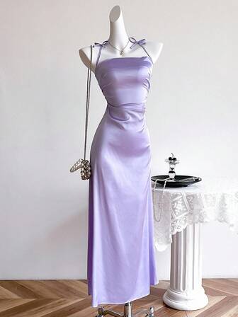 Sweetra Young 少女合身长款吊带伴娘派对礼服