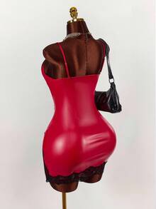 Amplova 女式蕾丝拼布紧身开衩性感细肩带迷你连衣裙 - 彩色 - 查看 7